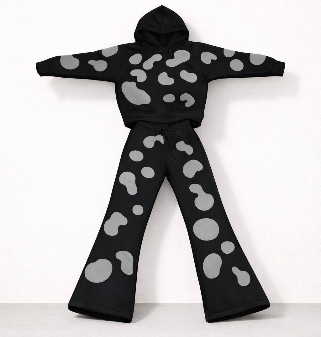 2wotone Black and Grey Hoodie Flare Set