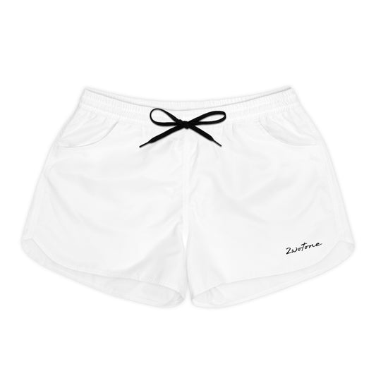 White 2wotone Signature Women's Casual Shorts — Minimal Script Logo Athletic Lounge Shorts