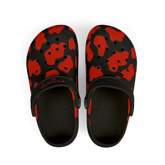 Kids' 2wotone Print Red & Black Foam Clogs - Lightweight Slip-On Shoes