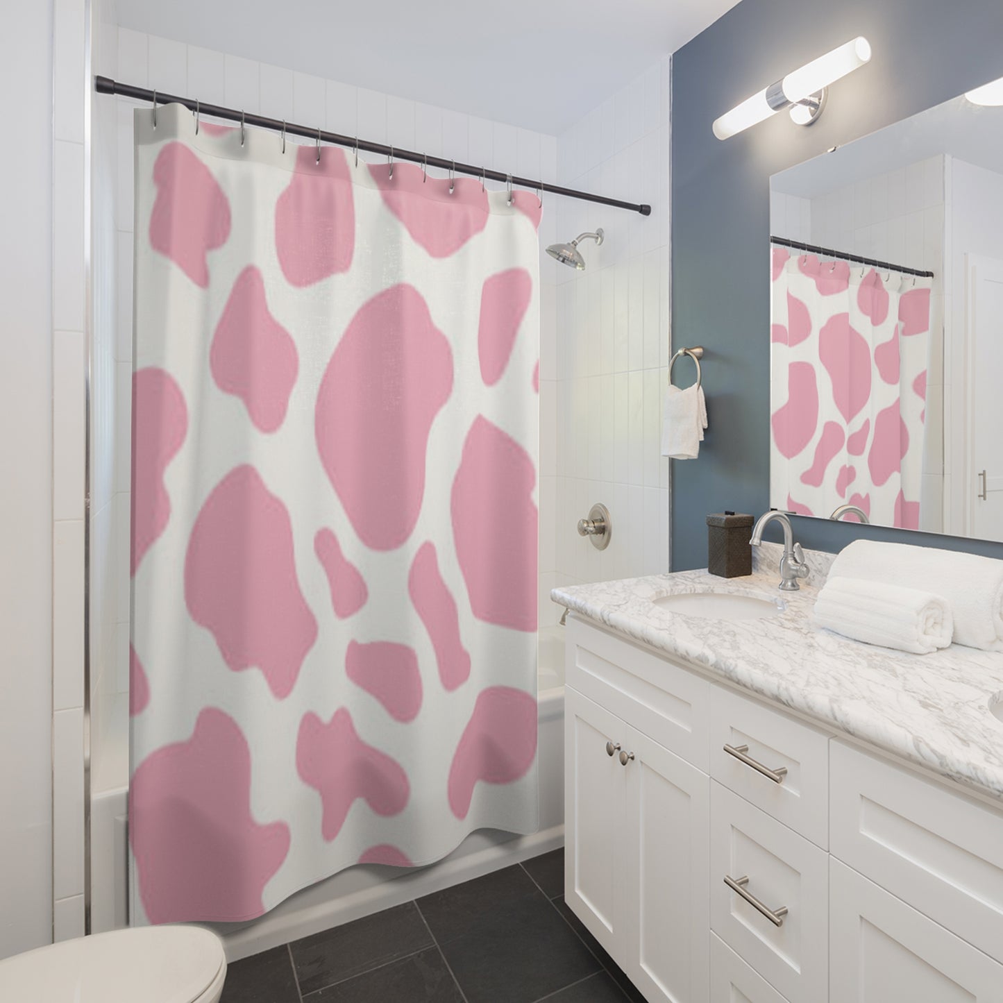 Pink Viti Shower Curtain, Cute Bathroom Decor, Boho Chic, Unique Gift for Cow Lovers, Farmhouse Style, Home Makeover