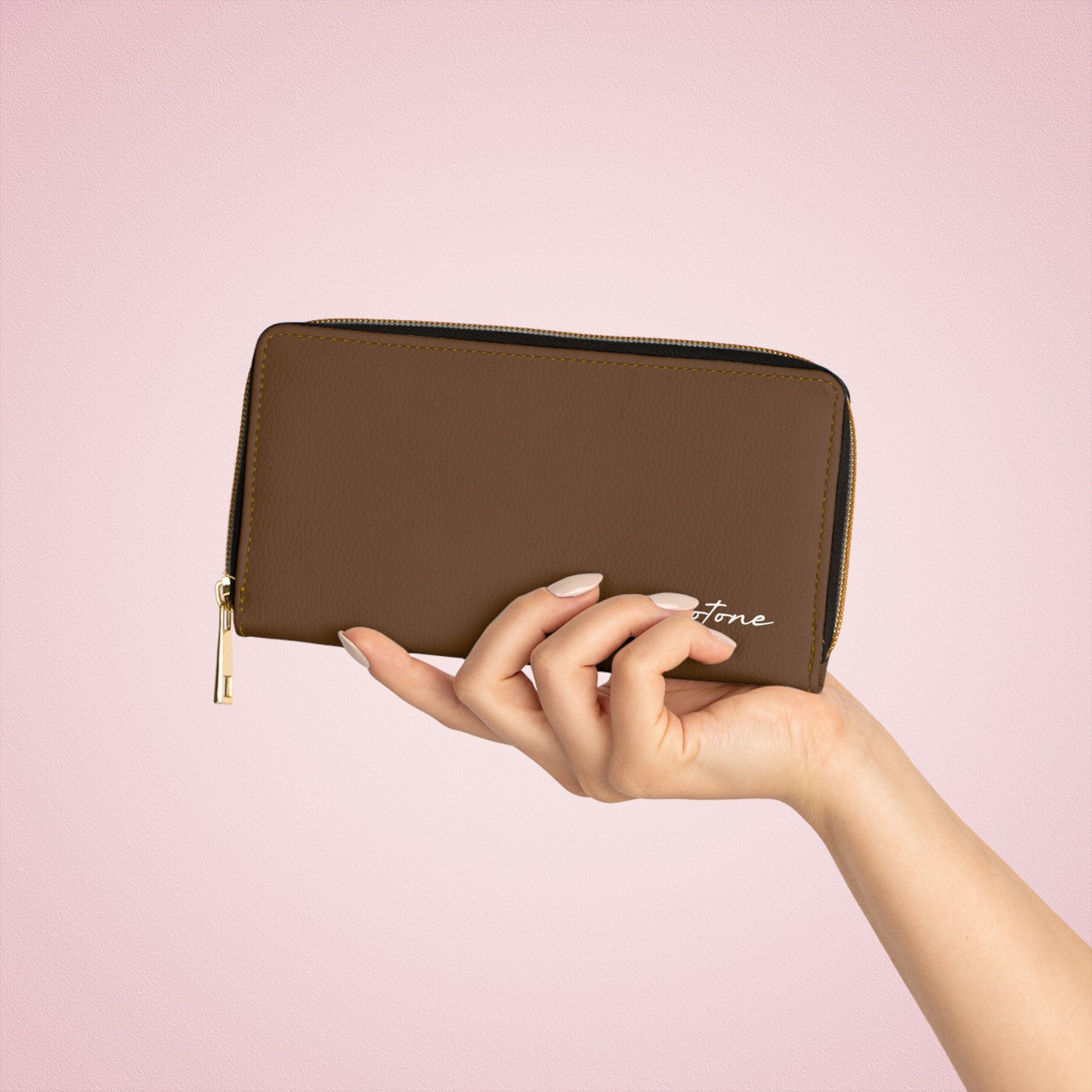 2wotone Brown Leather Zipper Wallet