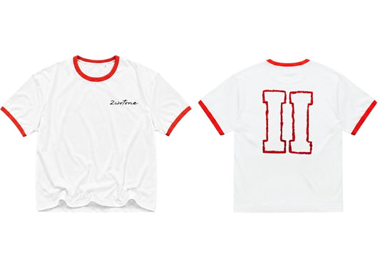 2wotone Hand Painted Outlined White Cropped Shirt with Red Trim