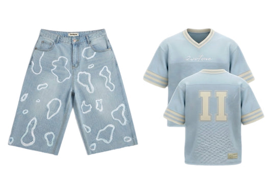 2wotone Jersey & Denim Short Set