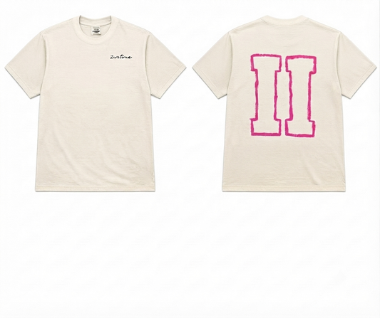 2wotone Custom Painted Fuchsia Pink Logo Outlined Cropped Creme T Shirt