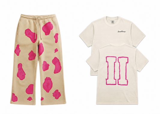 Children 2wotone Creme & Fuchsia Pink Custom Shirt and 2wotone Print Pants Set