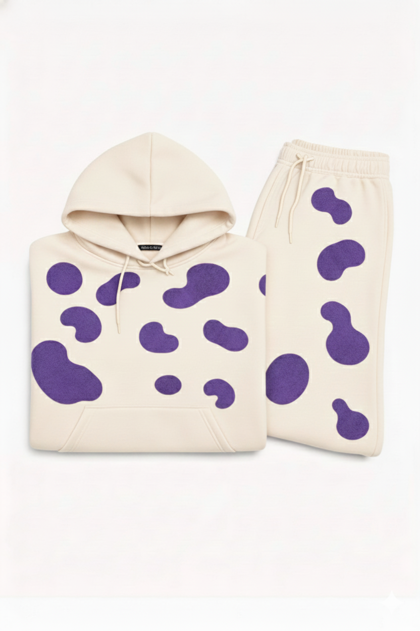 2wotone Creme and Purple Hoodie Flare Set