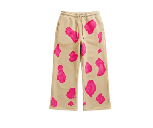 Children Creme & Fuchsia Pink 2wotone Print Flare Pants