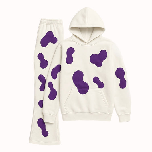 2wotone Creme and Purple Hoodie Flare Set